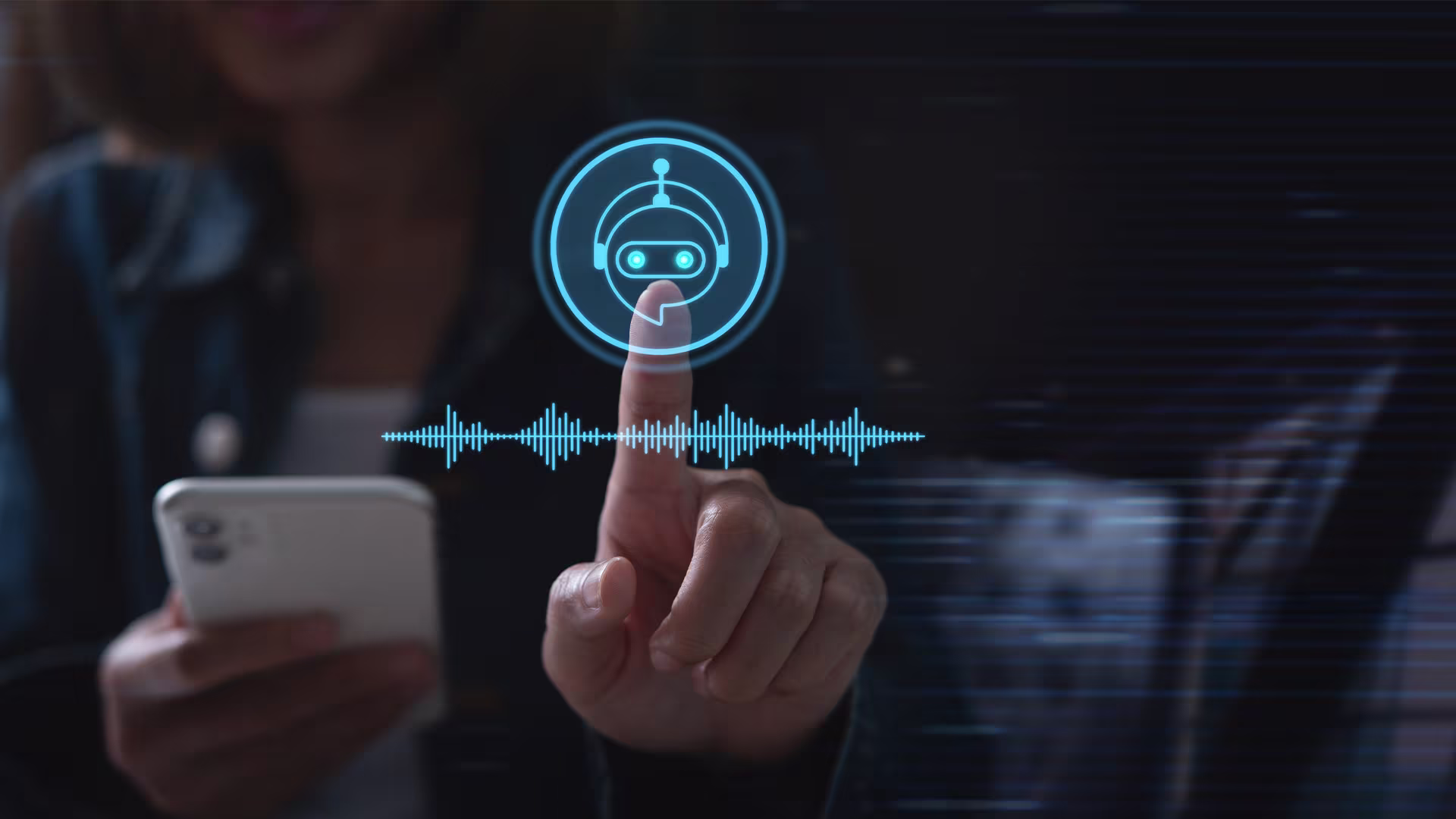 Arztpraxis-Rezeption in Frankfurt mit digitalem KI-Telefonassistenten, der Patientenanrufe automatisch bearbeitet.